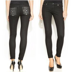 New! MICHAEL KORS Rhinestone Studded Pocket Black Skinny Jeans Slim 6 Low Rise